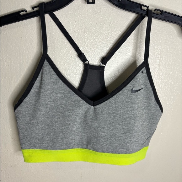 Nike Gray and Yellow Sports Bra with Racerback Design - Picture 1 of 8